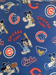 Chicago Cubs Mickey mouse baseball Fabric - 100% Cotton -BTY - Picture 1 of 3