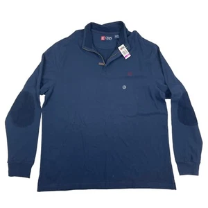Nuevo con etiquetas Chaps Azul 1/4 Cuarto Cremallera Pullover Top XXL 2XL Pana Codo Parche Algodón - Imagen 1 de 9