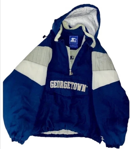 Sz XL Vtg 90s Georgetown Hoyas Starter Pullover 1/4 Zip Hooded Coat Nice! Cover
