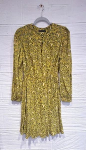 M&S Collection Yellow Tea Dress Mustard Floral Retro 70s 40s Sz 10 - Picture 1 of 4