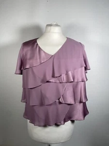 Jacques Vert Size 16 Short Sleeve Top V-neck Layered Tiered Blouse Occasion - Picture 1 of 11