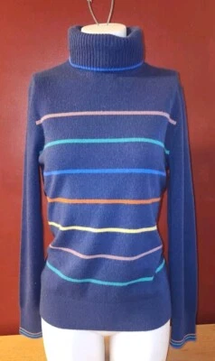 Suéter de cachemir Lands End para mujer S pequeño 6-8 rayas cuello tortuga Foto 1 de 3