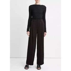 Vince Satin Wide Leg Pant Single Pleated Leg Pockets Work Wear Black Size 12 - Picture 1 of 9
