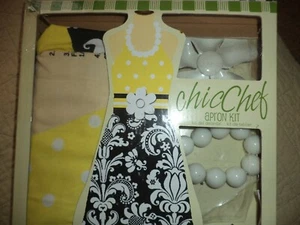 Chic Chef Apron Kit Black White Yellow NIB - Picture 1 of 2