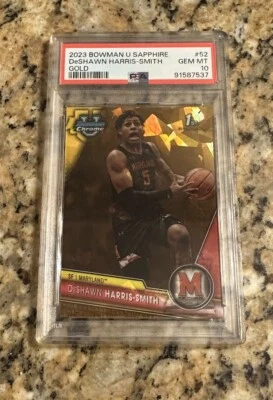 2023 Bowman Chrome U Sapphire DeShawn Harris-Smith #52 Gold Parallel /50 PSA 10 - Image 1 of 2