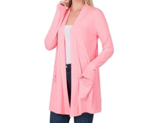 Women's Slouchy Pocket Open Cardigan, Large, Bright Pink - Picture 1 of 7