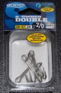 Gancho doble de agua salada Owner 5642 - tamaño 2/0 - 2 ganchos de ala de cera fuertes - Imagen 1 de 2