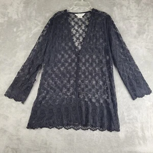 Cárdigan Vintage Exclusivo Misook Mediano Negro Encaje Bordado Rosas Wimsigoth - Imagen 1 de 13