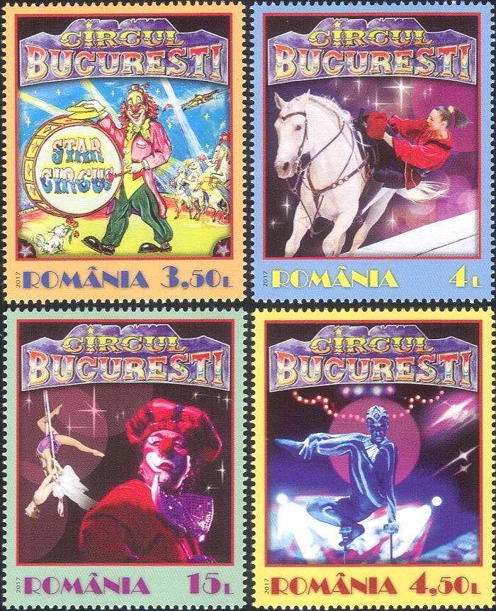 Romania 2017 Clowns/Circus/Horse/Acrobats/Trapeze/Poster 4v set (b9573d) - Image 1 of 1