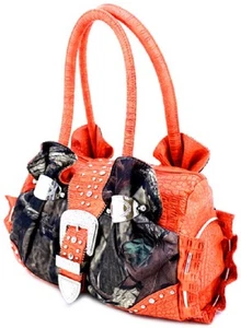 Mossy Oak Camo Orange Rhinestone Purse, Camouflage Handbag - Picture 1 of 1