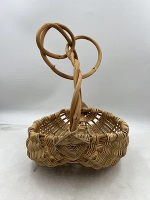 Cesta tejida hecha a mano decoración boho mango de ratán retorcido exhibición artesanal de frutas 13" Foto 1 de 4