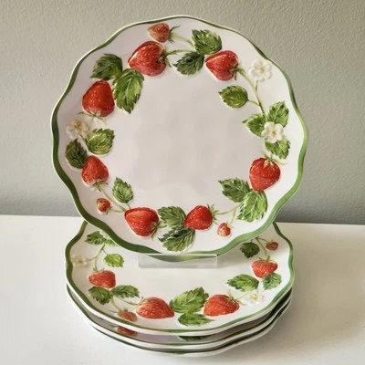4 Primrose Vintage Strawberry Fruit Melamine Plates Dessert Appetizer - Image 1 of 4