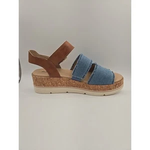 NEW Dr. Scholl's Once Twice Womens Platform Slingback Sandals Blue Denim 7.5M - Picture 1 of 6