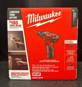 Caja abierta Milwaukee M12 1/4" Kit de destornilladores hexagonales 2401-21p ENVÍO GRATUITO - Imagen 1 de 6