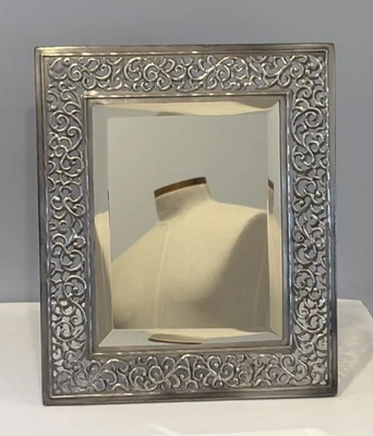 Pierced Metal Filigree Scroll Design Framed Beveled 9"x7" Mirror For Tabletop - Image 1 of 4