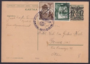 POLAND  (ITEM0302) POSTCARD SENT GERMAN OCCUPIED POLAND to ITALY in 1940 - Picture 1 of 2