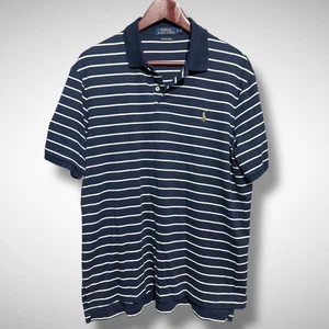 Polo Ralph Lauren Hemd Herren Large Blau Streifen Kurzarm Pima Baumwolle Fleisch  - Bild 1 von 7