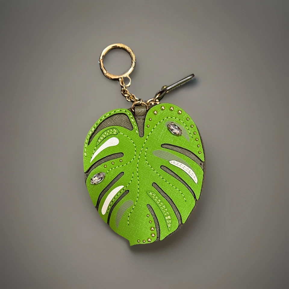 Michael Kors Hoja de Palma Novedad Monedero Llavero Selva Cuero Verde Foto 1 de 4