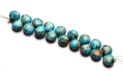 Natural Blue Copper Turquoise Gems 8 mm Size Smooth Heart Shape Beads 3" Strand - Image 1 of 4