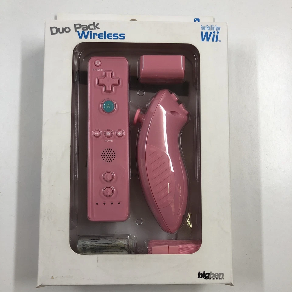 BIG BEN NEUF NEW manette + nunchuk sans fil rose taille officiel nintendo WII/U