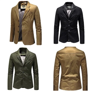 Blazer de algodón clásico de 3 botones para hombre Traje deportivo Chaqueta Negocios Informal Prendas exteriores - Imagen 1 de 20