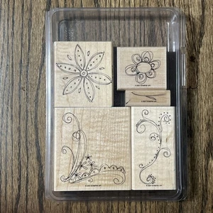 Stampin Up Gummistempelset "Doodle This" montiert Blumen Stielrollen - Bild 1 von 4
