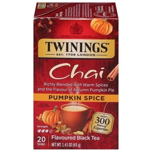 Twinings Pumpkin Spice Chai Tea Bags 20 Count Caffeinated Fall Flavor - Picture 1 of 6