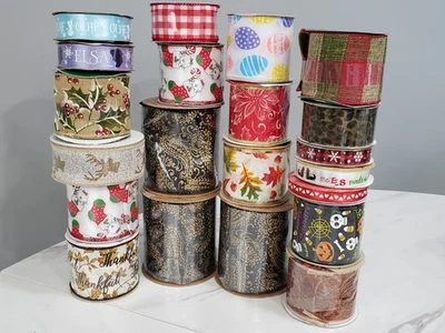 LOT OF 20 - mixed holiday craft ribbon christmas easter halloween wire glitter - Image 1 of 4