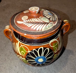 Vintage Volkskunst Tlaquepaque Ollas de Barro mexikanischer roter Ton Bohnentopf (T) - Bild 1 von 12