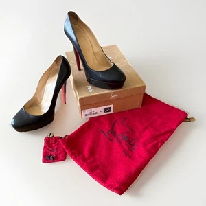 Christian Louboutin Black Patent Leather Bianca Platform Heel Red Bottom Size 40 - Picture 1 of 20