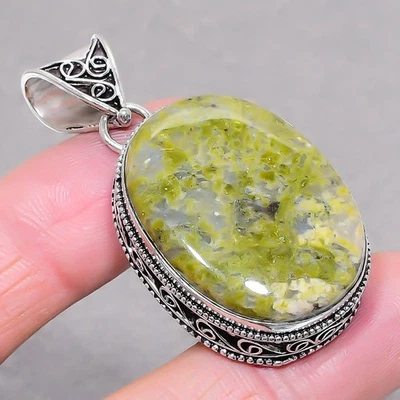 Colgante de joyería étnica vintage hecha a mano con piedras preciosas forma ovalada Unakita 2,1" SR 3449 Foto 1 de 4