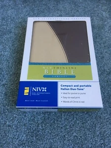 NIV COMPACT BIBLE CAMEL/CRANBERRY ITALIAN DUO-TONE 1984 TEXT RED LETTER - Picture 1 of 12