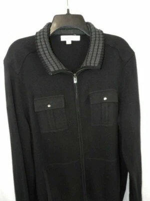 Suéter tejido de algodón con cremallera frontal negro Calvin Klein para hombre talla grande Foto 1 de 4