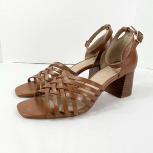 Sandalias J. Jill Marrón Tirantes Cuero Genuino Tacón Bloque Punta Abierta Talla 8 - Imagen 1 de 10