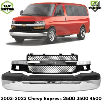 Front Bumper & Grille Chrome Kit For 2003-2023 Chevy Express 1500 2500 3500 4500 Foto 1 de 4