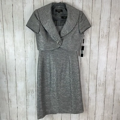 Vestido Vaina de Cóctel Tahari con Chaqueta Talla 4 Platino Acampanado Francés Plateado Nuevo con Etiquetas Foto 1 de 4