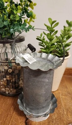 Scaldacera Cuore Traforato, Alto 9", Rustico Latta Primitivo Casale NUOVO - Immagine 1 di 4