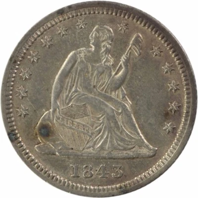Cuarto de plata Liberty Seated 1843 AU sin certificación #210 Foto 1 de 2