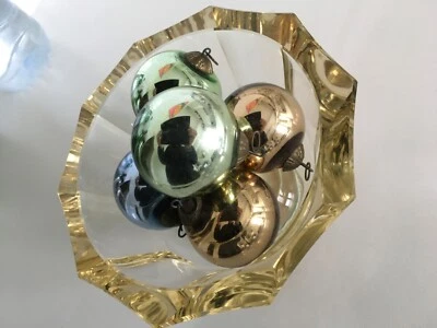 5 boules de Noël de pardon eglomisé ancienne diam 5 cm - Photo 1/4