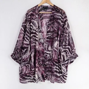 Maggie Barnes Shirt Bluse Topper Damen 5X lila geometrisches Tiermotiv transparent - Bild 1 von 8