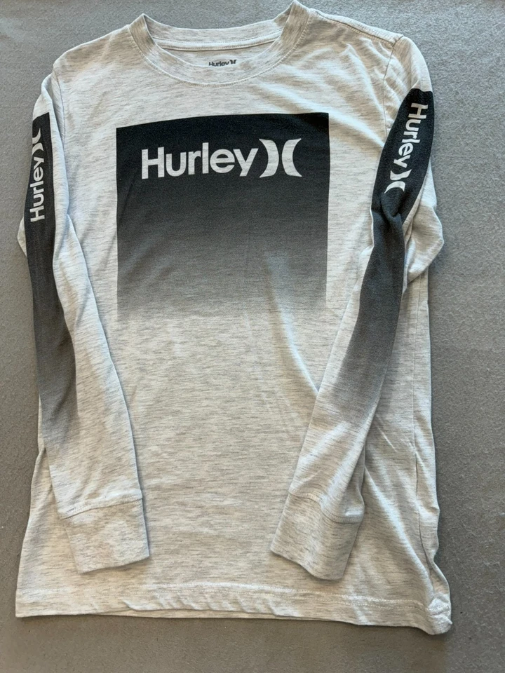 Hurley T Shirt Kids Boy's Large 12-13 Heather Gray Long Sleeve Graphic Logo Tee - Image 1 of 4