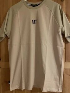 11 DEGREES COLOUR BLOCK TSHIRT, MED, BEIGE TWO TONE, 11D, TEE, XMAS - Picture 1 of 5