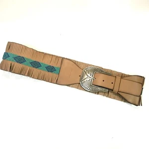 Handmade Leather Sambboho Womens Aztec Beaded Belt Made In Brazil - Picture 1 of 6