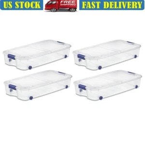 Wheeled Latch Storage Bin Clear Underbed Organizer 66 Quart 4 Pack W/ Lid New - Picture 1 of 11