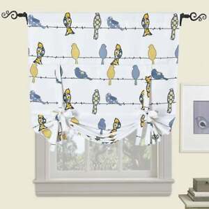 Birds Tie Up Window Curtain Shade (46” W X 63" L) Rod Pocket Room Darkening