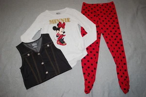 Girls 3 Pc Outfit MINNIE MOUSE L/S T-SHIRT Red Leggings VEST Denim Look XL 14-16 - Picture 1 of 1
