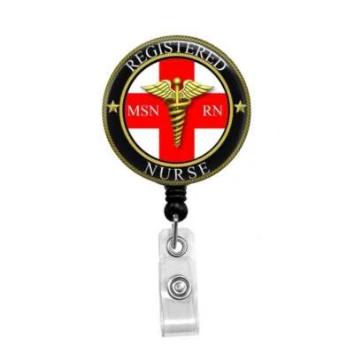 MSN, RN, enfermera registrada - soporte de insignia retráctil - carrete de insignia - cordones - S Foto 1 de 4