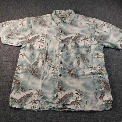 Vintage Tommy Bahama Silk Shirt Mens Large Lobster Print Loop Collar Kahneeta - Image 1 of 4