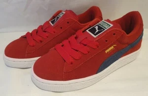 KIDS PUMA CLASSIC SUEDE RED GREY TRAINERS - Picture 1 of 7