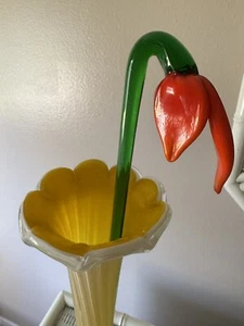 Vidrio artístico soplado a mano vintage flor azahar/estilo Murano 19,5" flor tallo largo - Imagen 1 de 8